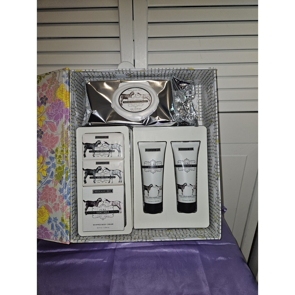 BEEKMAN 1802 GOAT MILK 6PC GIFT BOX SET: HAND CREAM/SOAP/BODY‎ CREAM/FACE WIPES